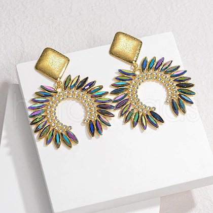 304 Stainless Steel Glass Dangle Stud Earrings EJEW-M095-12G-01-1