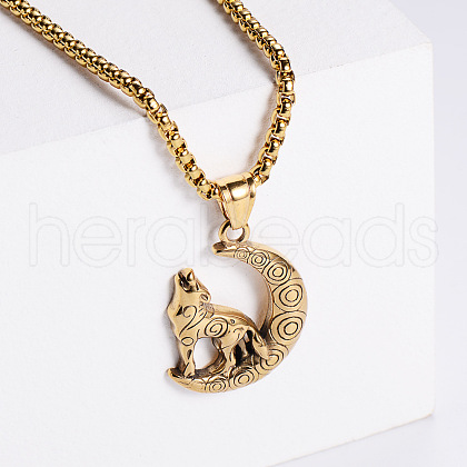 Stainless Steel Wolf with Moon Pendant Necklaces for Men OW6020-2-1