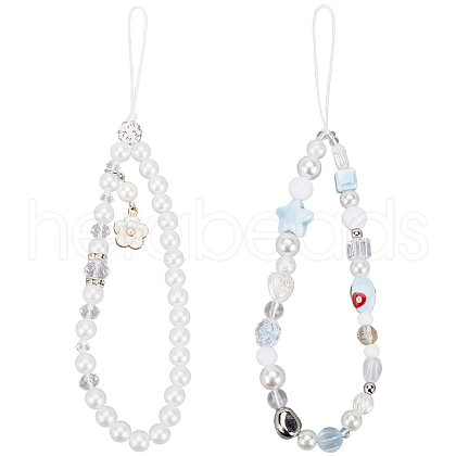 Gorgecraft 2Pcs 2 Styles Plastic Pearl & Resin & Glass Mobile Straps AJEW-GF0001-21B-1