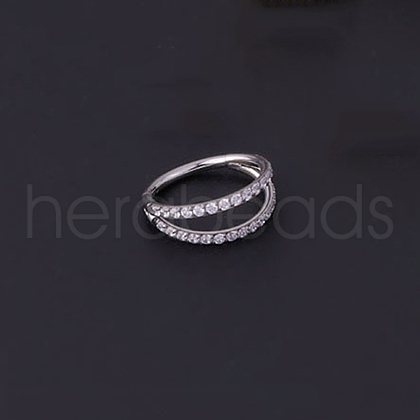 Brass Micro Pave Clear Cubic Zirconia 2 Lines Hoop Nose Rings WGEB7C1-05-1