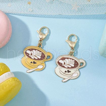 Mother's Day 2Pcs 2 Colors Coffee Cup Alloy Enamel Pendant Decorations HJEW-JM02699-1