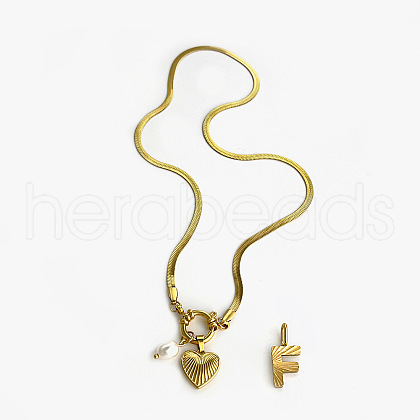 304 Stainless Steel Letter and Heart Pendant Necklaces for Women FS-WG694DF-06-1