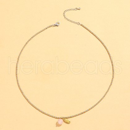 Stainless Steel Natural Stone Pendant Necklace 18K Gold Plated Women's Clavicle Chain HW0705-5-1