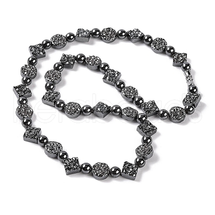 Flat Round & Round & Rhombus Synthetic Non-magnetic Hematite Beaded Necklaces NJEW-Q341-03-1