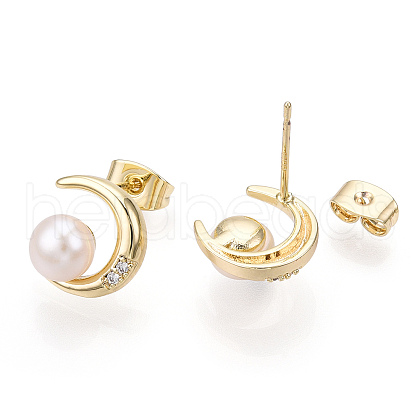 Natural Pearl Stud Earrings with Cubic Zirconia PEAR-N020-06D-1