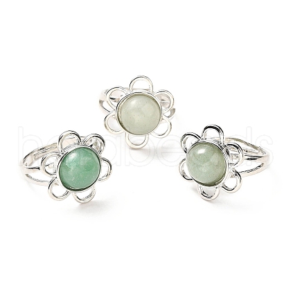 Natural Green Aventurine Adjustable Rings RJEW-P043-01P-17-1