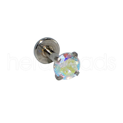 304 Stainless Steel Clear AB Cubic Zirconia Internally Threaded Labrets For Women Men WGF4990-20-1