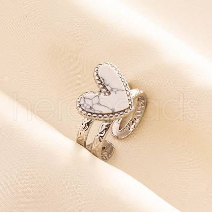 304 Stainless Steel Heart Cuff Rings QJ7925-4-1