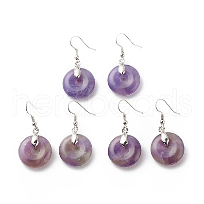 Natural Amethyst Donut Dangle Earrings EJEW-G300-01P-03-1