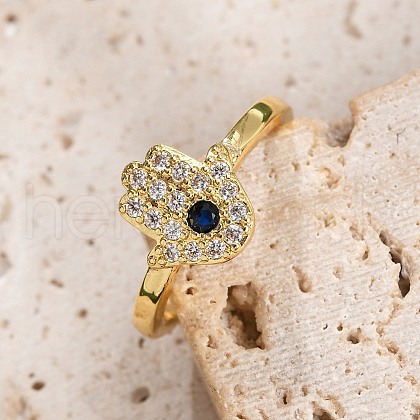 Rack Plating Brass Micro Pave Cubic Zirconia Open Cuff Finger Rings for Women RJEW-M028-98G-1