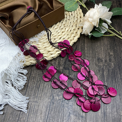 Dyed Natural Coconut Disc Beaded PU Leather Multi-Strand Necklaces for Women FS-WG04026-07-1