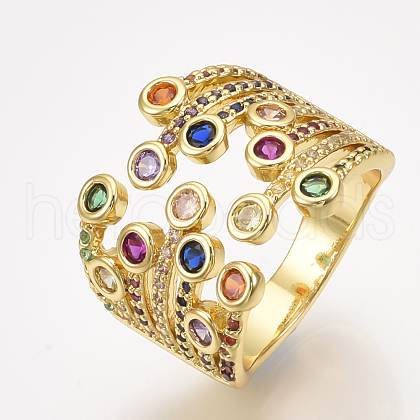 Brass Micro Pave Cubic Zirconia Cuff Rings RJEW-S044-047-1