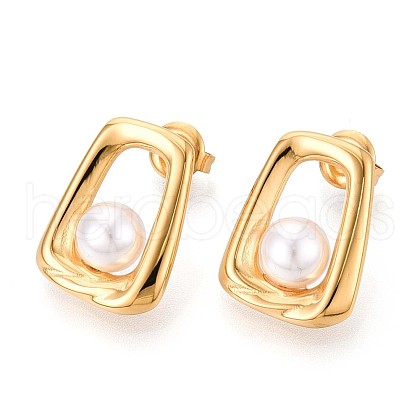 304 Stainless Steel Shell Pearl Stud Earrings EJEW-T047-03G-1