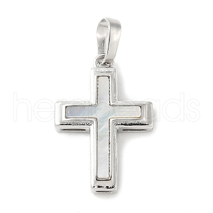 Brass Pave Natural White Shell Pendants KK-S522-01C-P-1