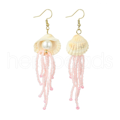 Natural Clam Shell Imitation Pearl Dangle Earrings EJEW-MZ00231-03-1