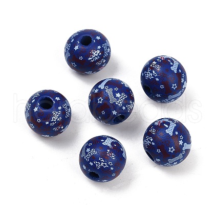 Independence Day Theme Wood European Beads WOOD-Z005-01C-01-1