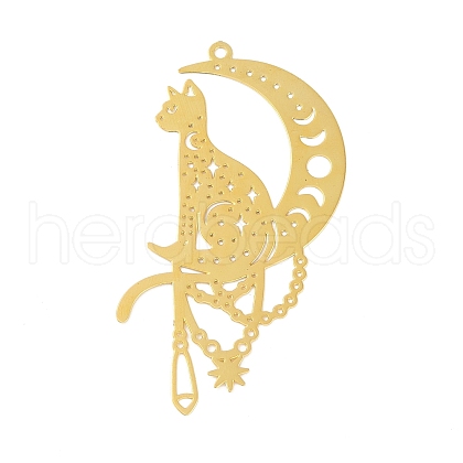 Brass Etched Metal Embellishments Big Pendants KK-Z058-02G-1