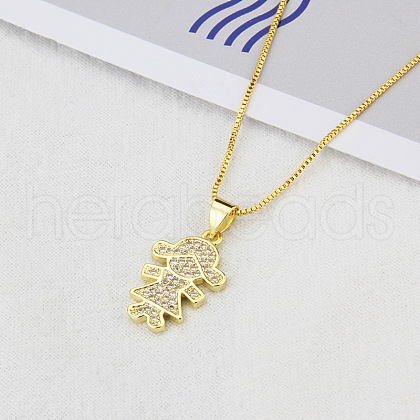 Brass Micro Pave Clear Cubic Zirconia Girl Pendant Necklaces FS-WGEEEEA-03-1