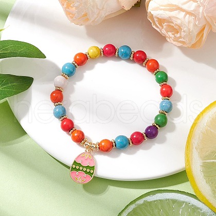 Easter Day Synthetic Turquoise Beads Stretch Bracelets BJEW-TA00604-1