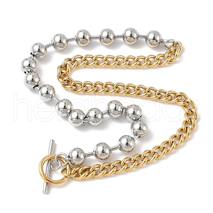 304 Stainless Steel Half Ball Chain & Twisted Chain Necklaces with OT Buckles NJEW-V010-03GP-1
