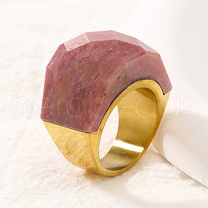 Fashionable 304 Stainless Steel & Natural Rhodonite Finger Rings FS-WG90577-25-1