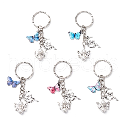5Pcs Iron Alloy Shell Pearl Keychains KEYC-JKC01228-1