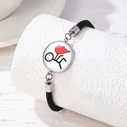 Alloy Glass Flat Round Link Bracelets WG69686-06-1