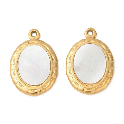 304 Stainless Steel Natural White Shell Pendants STAS-L288-04G-02-1