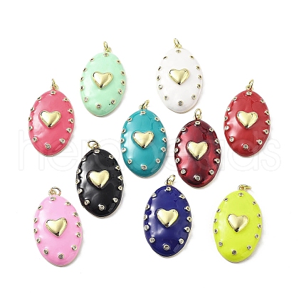 Oval with Heart Brass Micro Pave Clear Cubic Zirconia Pendants KK-Z114-25G-1