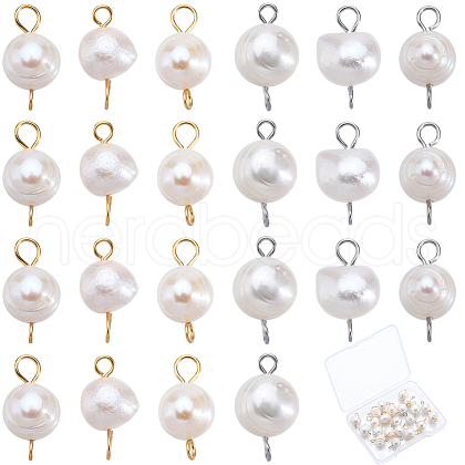 30Pcs 2 Colors Natural Cultured Freshwater Pearl Potato Connector Charms PALLOY-SC00012-1