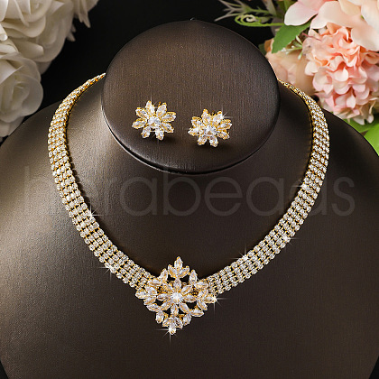 Alloy Micro Pave Cubic Zirconia Chain Neckalces & Studs Earrings Sets WGE92C8-02-1
