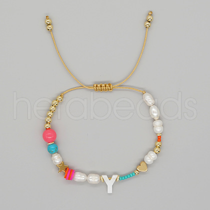 Bohemian Style Shell Letter Bead Braided Bead Bracelets for Women WG07C1E-25-1