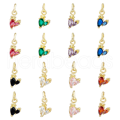 DICOSMETIC 16PCS 8Colors Brass Micro Pave Cubic Zirconia Charms KK-DC0003-76-1