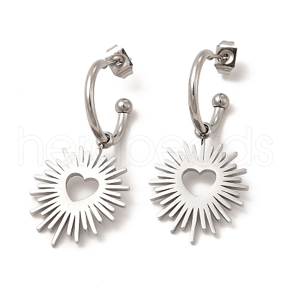 304 Stainless Steel Ring with Heart Dangle Stud Earrings EJEW-P219-01P-1