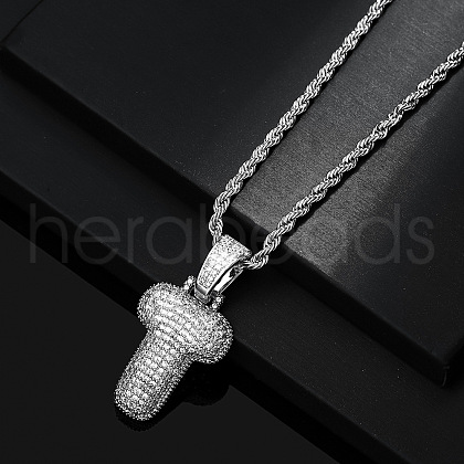 Brass Micro Pave Clear Cubic Zirconia Chunky Initial Pendant Necklaces WG24EA8-20-1