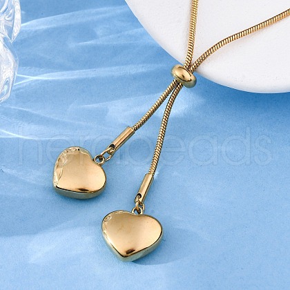 304 Stainless Steel Heart Round Snake Chain Slider Lariat Necklaces NJEW-R026-26G-1