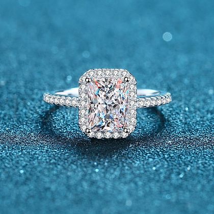 Rhodium Plated 925 Sterling Silver Micro Pave 6.5x3.9mm Moissanite Finger Rings for Women WG8E258-55-1