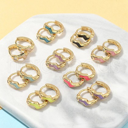 Brass Micro Pave Clear Cubic Zirconia Hoop Earrings EJEW-A132-12G-1
