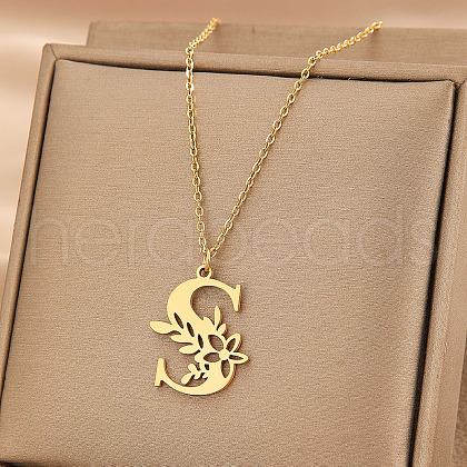 Flower Letter Stainless Steel Initial Pendant Necklaces for Women Men FS-WGF85E2-03-1