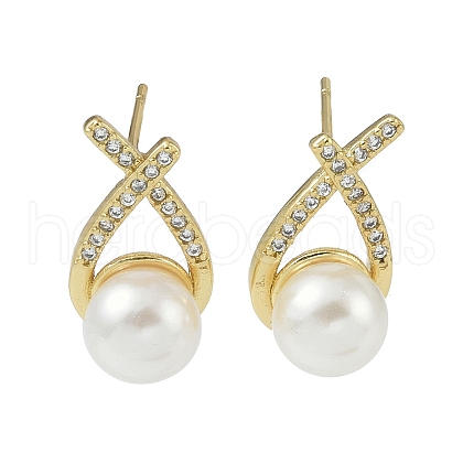 Rack Plating Brass With ABS Imitation Pearl Beads EJEW-U006-04G-1