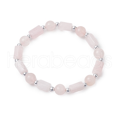 Natural Rose Quartz Round Beaded Stretch Bracelets for Women BJEW-JB11137-03-1