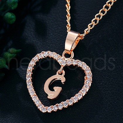 Heart Brass Micro Pave Clear Cubic Zirconia Pendant Necklaces WGA8162-12-1