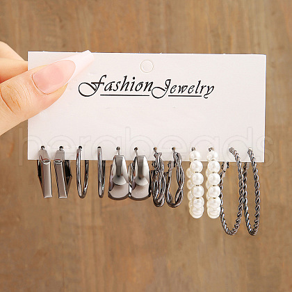 6Pairs Alloy with Plastic Imitation Pearl Stud Earrings & Hoop Earrings WG38505-12-1