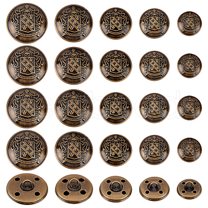 Olycraft 50Pcs 5 Styles 4-Hole Brass Buttons BUTT-OC0001-48AB-1