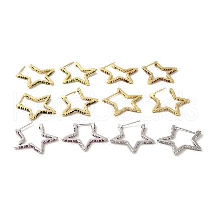Star Brass Stud Earrings EJEW-R162-03-1