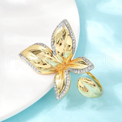 Brass Micro Pave Cubic Zirconia Cuff Rings RJEW-Q030-02G-1