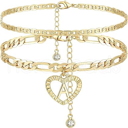 2Pcs Heart 201 Stainless Steel with Rhinestone Anklets FS-WG32213-01-1