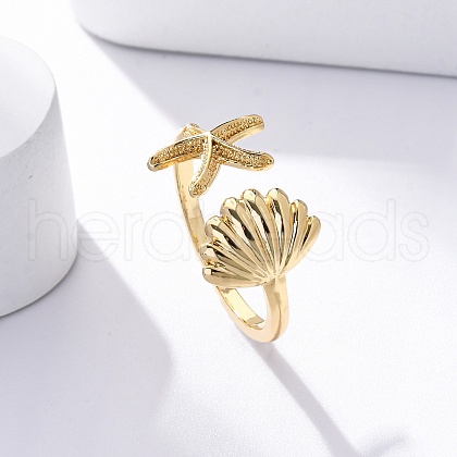 Brass Open Cuff Rings for Women RJEW-G341-04G-01-1