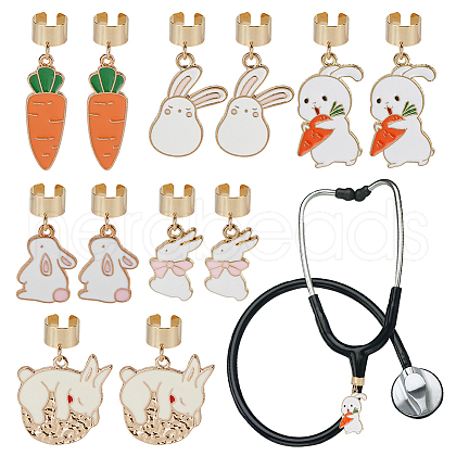 12Pcs 6 Styles Rabbit Alloy Enamel Stethoscope Pendant Decorations HJEW-OC00053-1