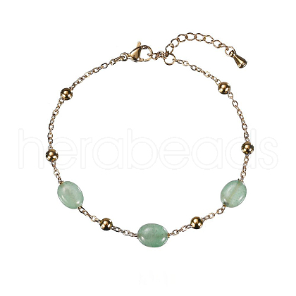Real 18K Gold Plated Stainless Steel Natural Green Aventurine Handmade Chain Bracelets for Women FW1421-2-1